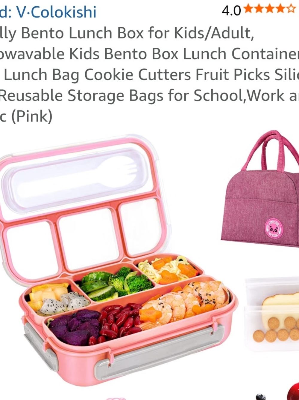Pink Kids Bento Lunch Box with Utensil Tray